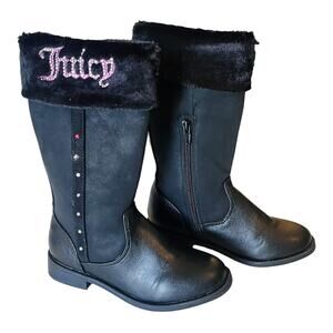 Juicy Couture LOOMIS BOOTS Little Girls 12 Black Vegan Suede Warm Sherpa Fur NEW